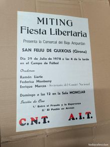 Carteles políticos: ANTIGUO CARTEL POLITICO ANARQUISTA CATALAN, CNT S. F. GUIXOLS 1978, FEDERICA MONTSENY, TRANSICION K7